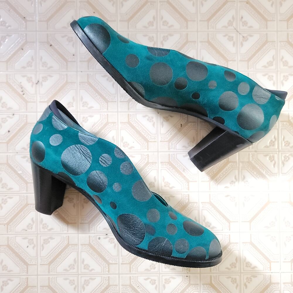 Thierry Rabotin Sculptural Dotted Aqua Suede Heels EU 40.5